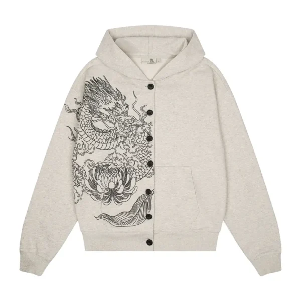 Karakuri Tamashii Oni Dragon Hoodie - Light Grey
